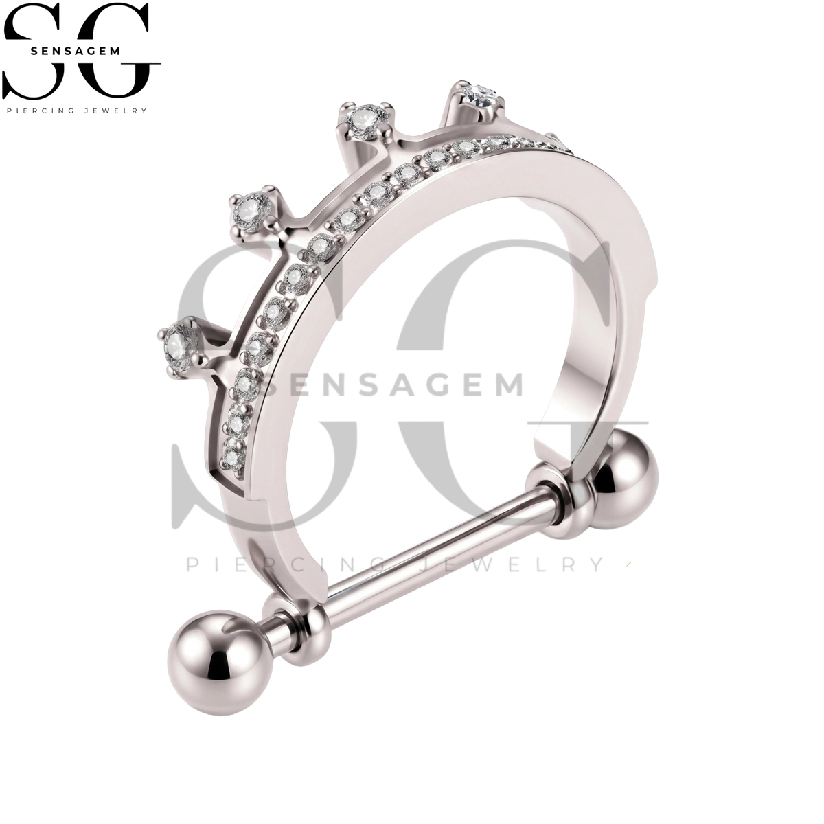 SGYS9108 ASTM F136 Titanium Nipple Shield Rings Pavé CZ Tiara Crown Nipple Barbell - Image 3