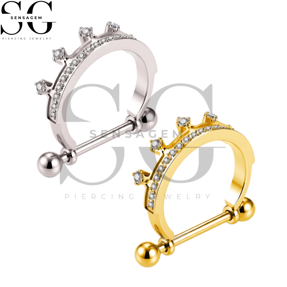 SGYS9108 ASTM F136 Titanium Nipple Shield Rings Pavé CZ Tiara Crown Nipple Barbell