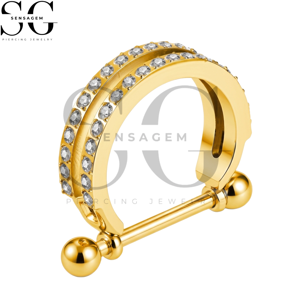 SGYS9109 ASTM F136 Titanium Nipple Shield Rings Double Row Pavé CZ Nipple Barbell - Image 3