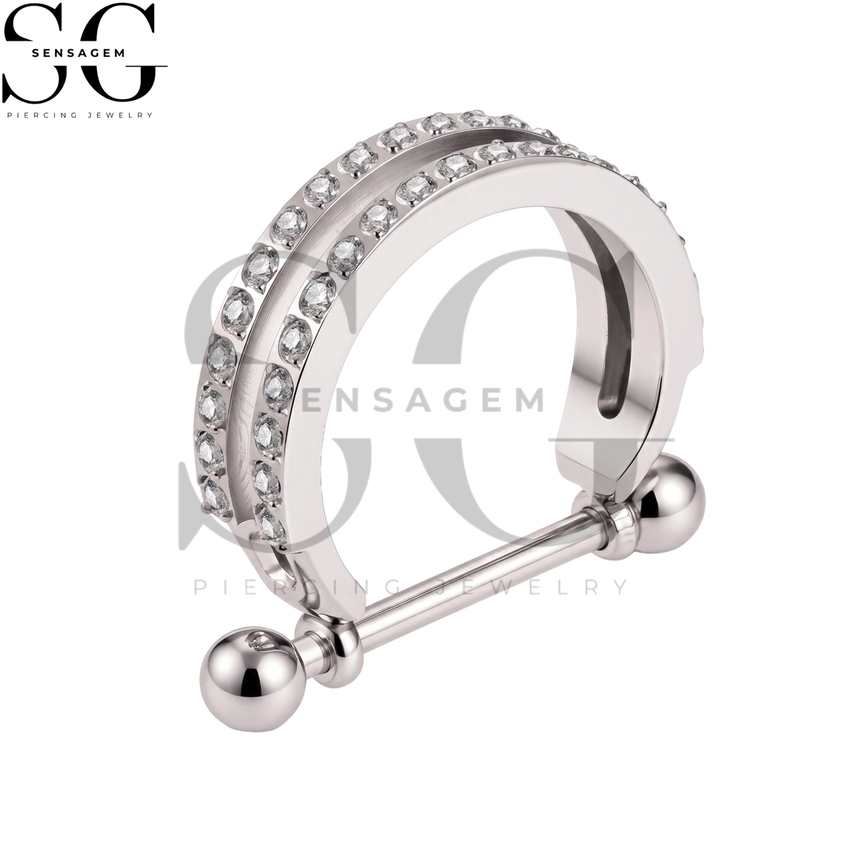 SGYS9109 ASTM F136 Titanium Nipple Shield Rings Double Row Pavé CZ Nipple Barbell - Image 2
