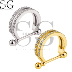 SGYS9109 ASTM F136 Titanium Nipple Shield Rings Double Row Pavé CZ Nipple Barbell