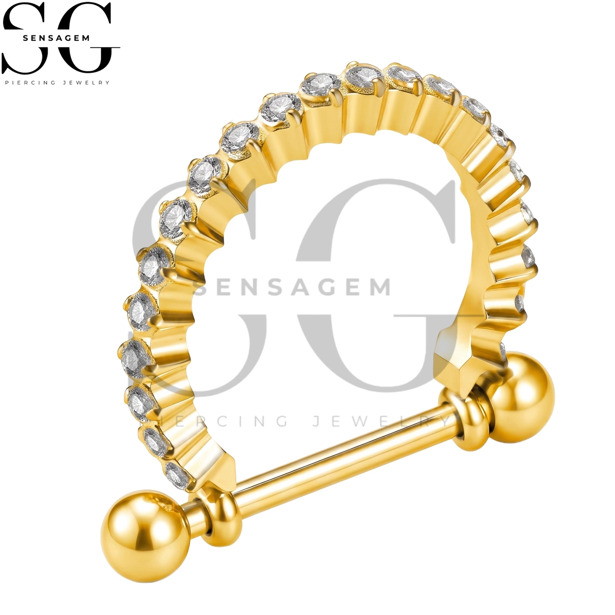 SGYS9110 ASTM F136 Titanium Nipple Shield Rings Scalloped Pavé CZ Nipple Barbell - Image 3