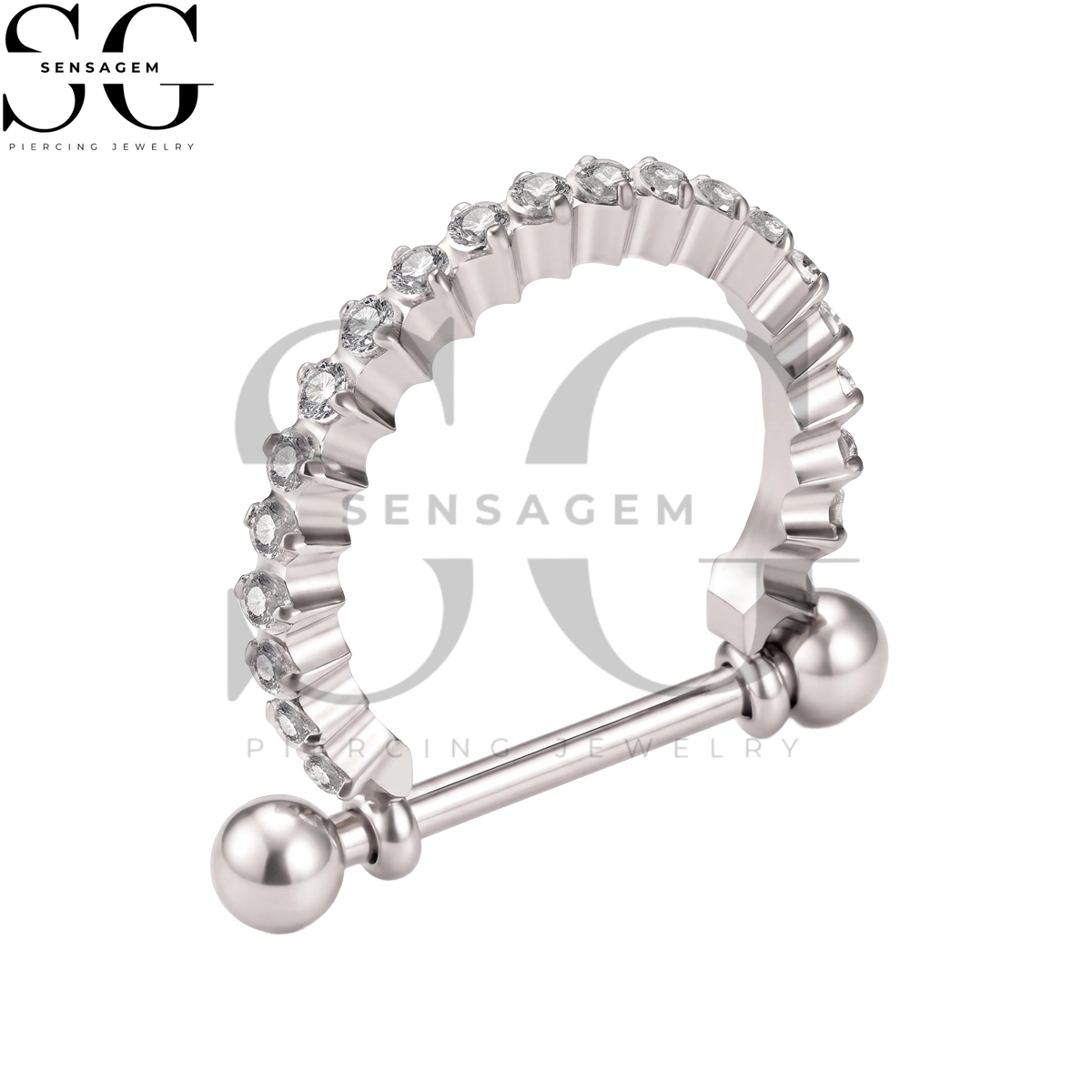 SGYS9110 ASTM F136 Titanium Nipple Shield Rings Scalloped Pavé CZ Nipple Barbell - Image 2
