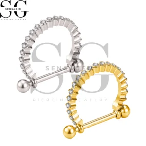 SGYS9110 ASTM F136 Titanium Nipple Shield Rings Scalloped Pavé CZ Nipple Barbell