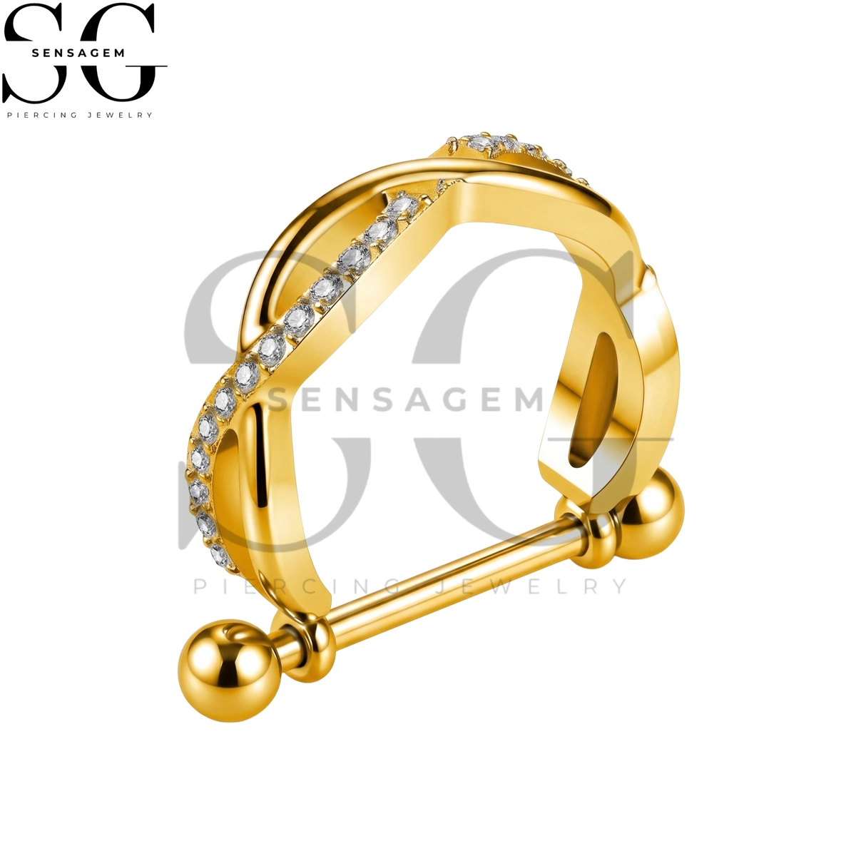 SGYS9111 ASTM F136 Titanium Nipple Shield Rings Twisted Crisscross Pavé CZ Nipple Barbell - Image 2