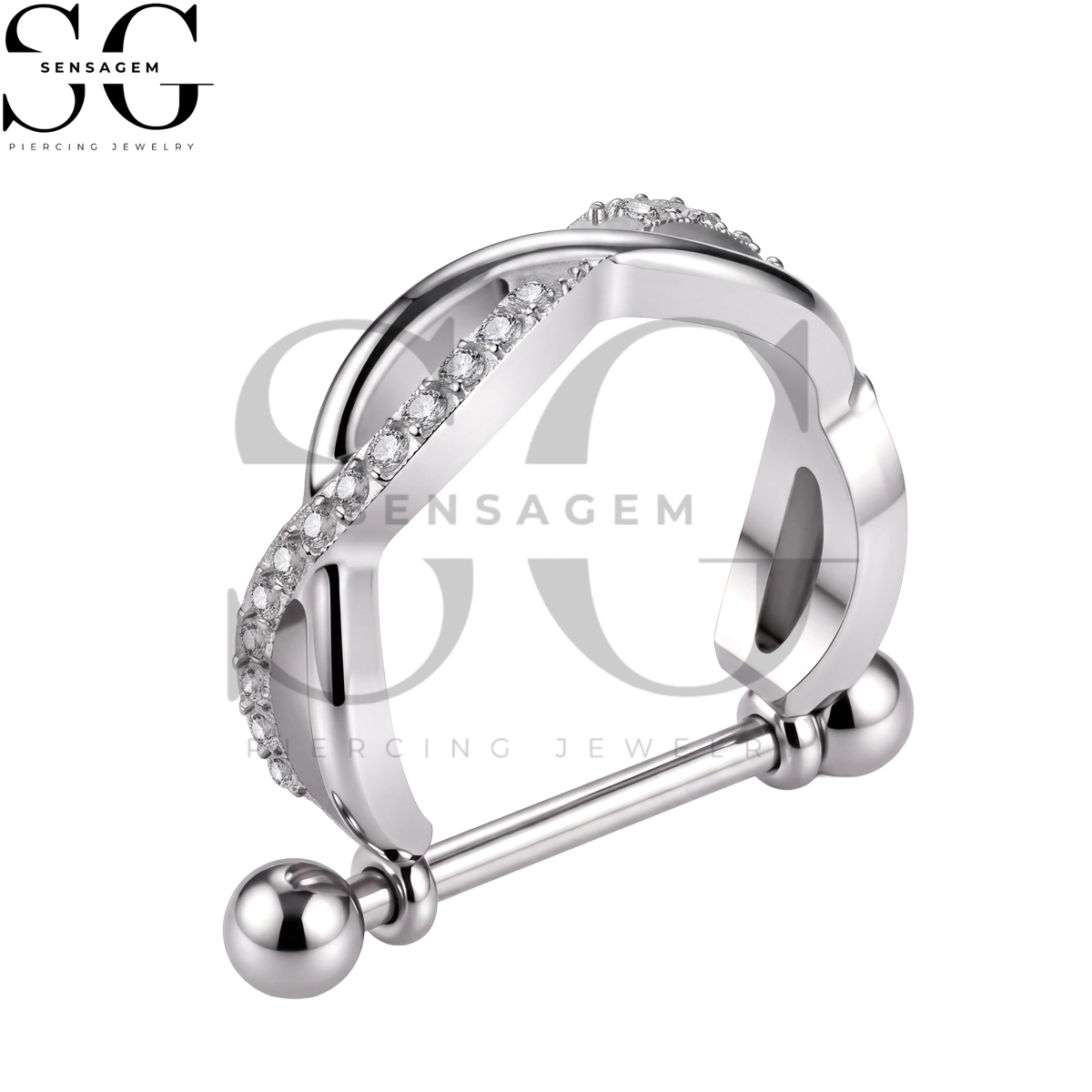 SGYS9111 ASTM F136 Titanium Nipple Shield Rings Twisted Crisscross Pavé CZ Nipple Barbell - Image 3