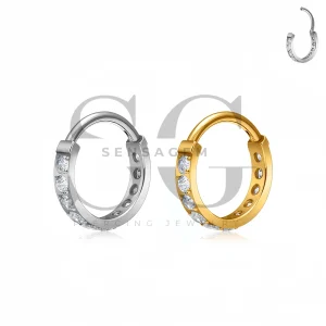 SG3284 ASTM F136 Titanium CZ Hinged Segment Clicker Ring