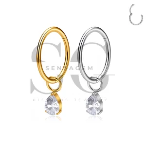 SG3285 ASTM F136 Titanium Pear CZ Dangle Hinged Clicker Ring