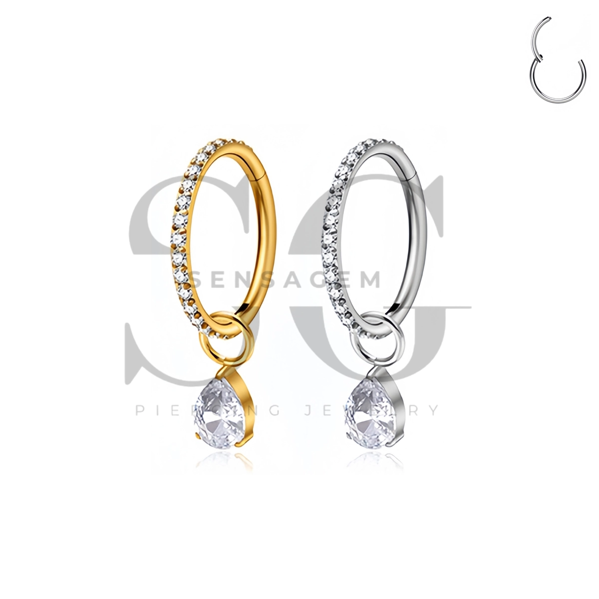 SG3286 ASTM F136 Titanium Pave Pear CZ Dangle Clicker Ring
