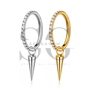 SG3288 ASTM F136 Titanium Pave CZ Spike Dangle Clicker Ring