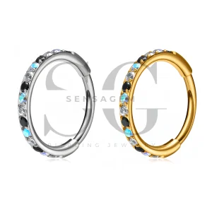 SG3289 ASTM F136 Titanium Opal CZ Hinged Segment Clicker Ring