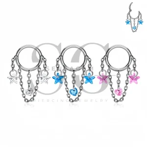 SG3292 ASTM F136 Titanium Star Heart Chain Dangle Clicker Ring