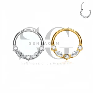SG3294 ASTM F136 Titanium Marquise Chevron CZ Clicker Ring