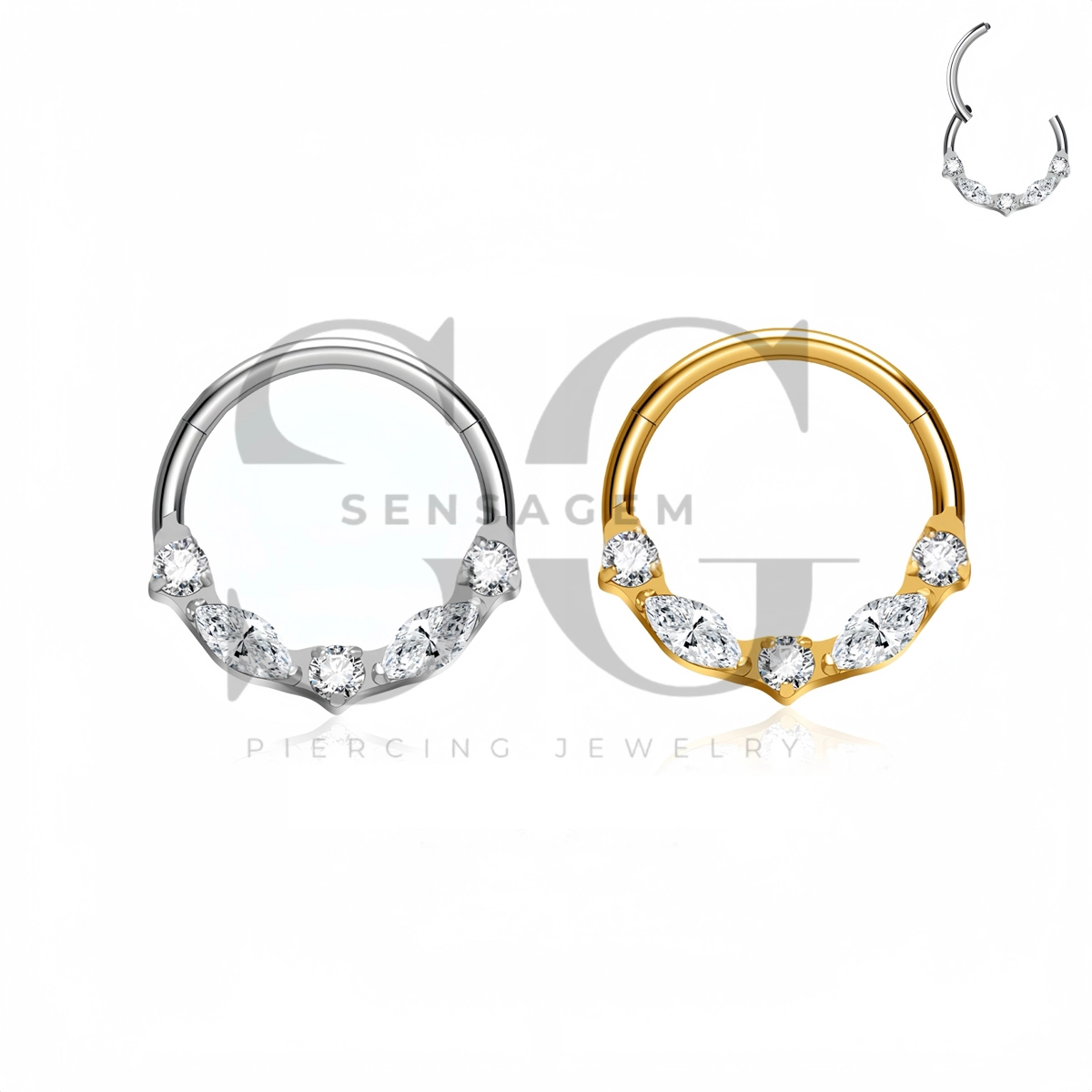 SG3294 ASTM F136 Titanium Marquise Chevron CZ Clicker Ring