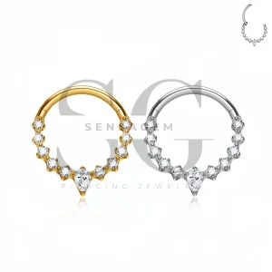SG3295 ASTM F136 Titanium Pear CZ Crown Hinged Clicker Ring