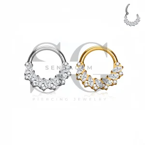 SG3296 ASTM F136 Titanium Marquise Cluster CZ Clicker Ring