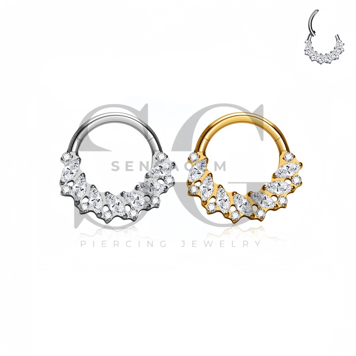 SG3296 ASTM F136 Titanium Marquise Cluster CZ Clicker Ring