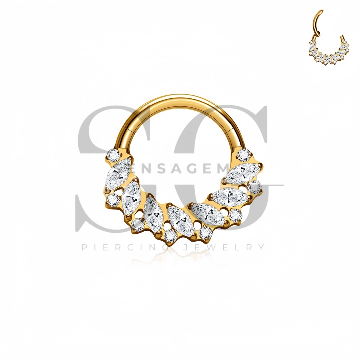 SG3296 ASTM F136 Titanium Marquise Cluster CZ Clicker Ring – Bild 4