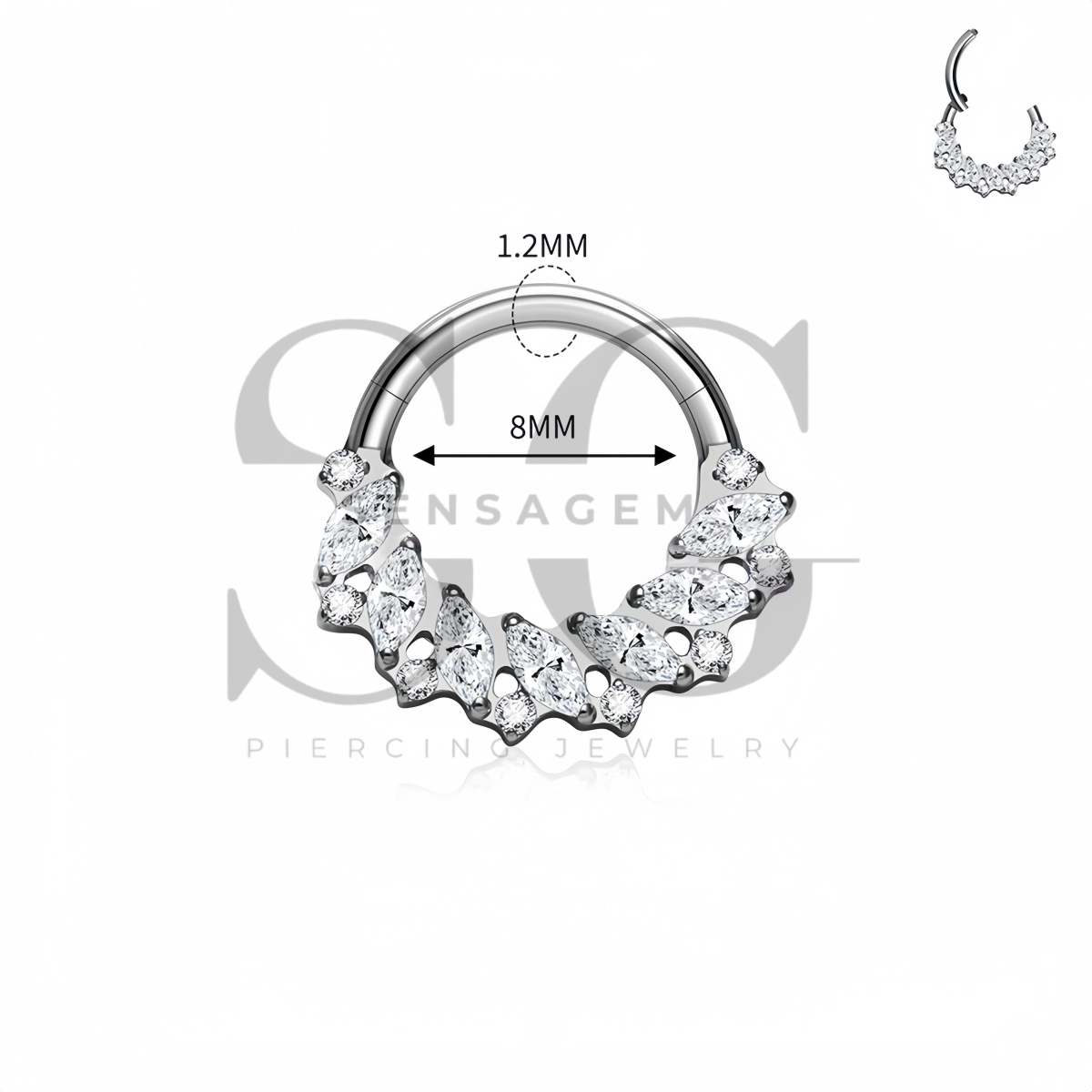 SG3296 ASTM F136 Titanium Marquise Cluster CZ Clicker Ring – Bild 3