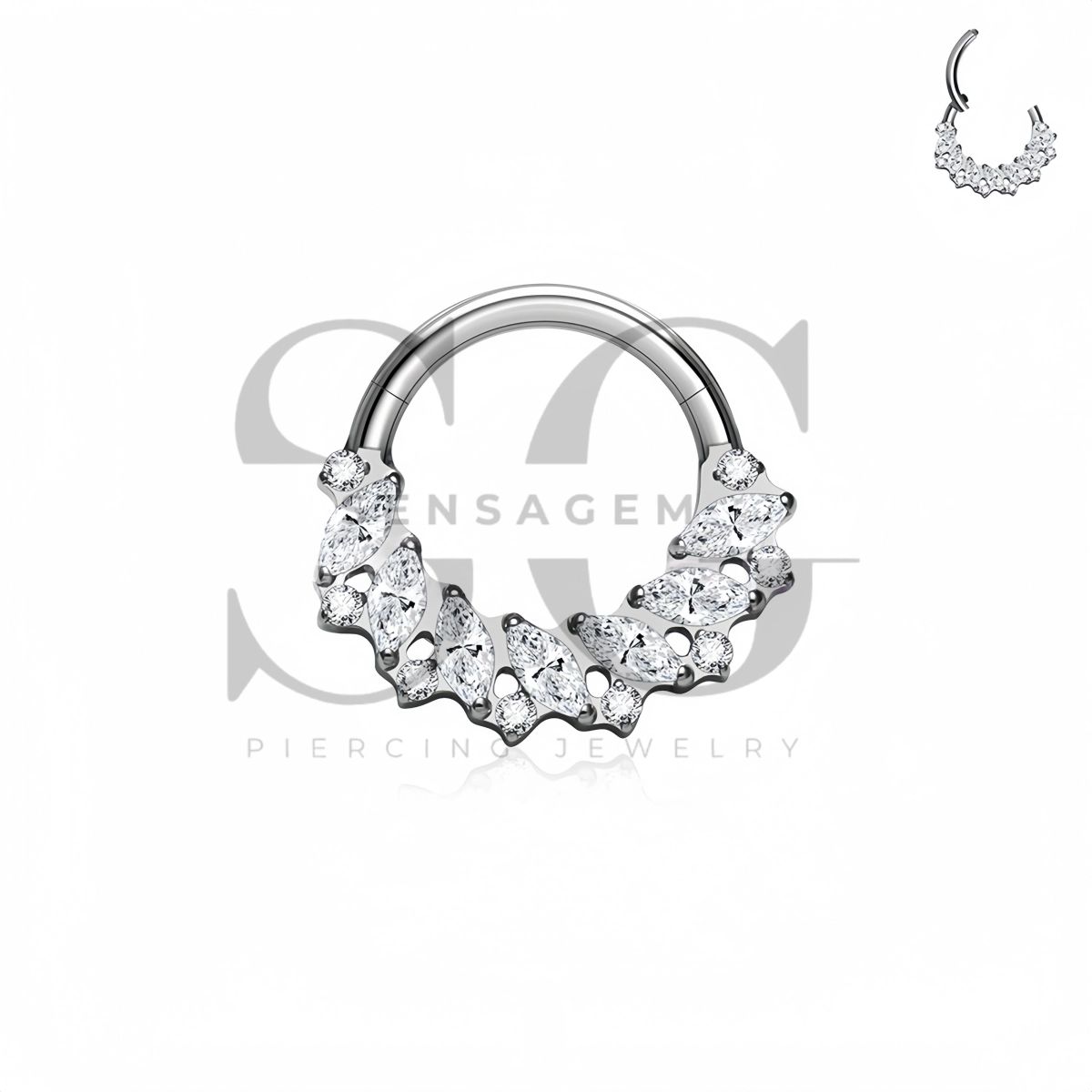 SG3296 ASTM F136 Titanium Marquise Cluster CZ Clicker Ring – Bild 2