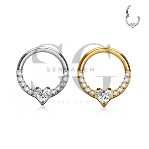 SG3297 ASTM F136 Titanium Heart CZ Chevron Hinged Clicker Ring