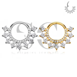SG3298 ASTM F136 Titanium Princess CZ Sunburst Clicker Ring