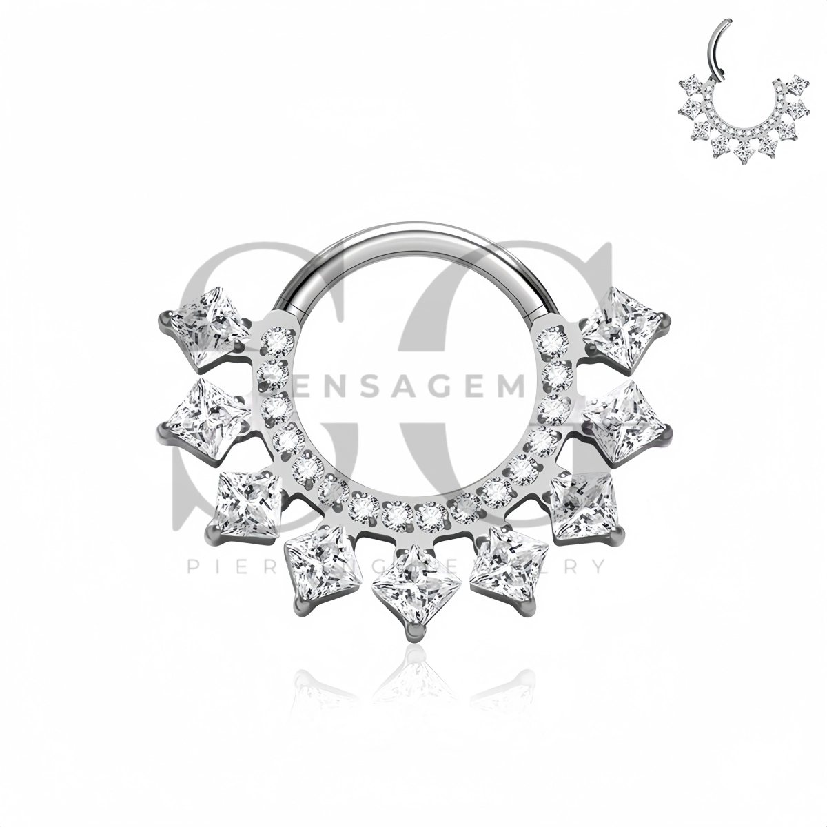 SG3298 ASTM F136 Titanium Princess CZ Sunburst Clicker Ring – Bild 3