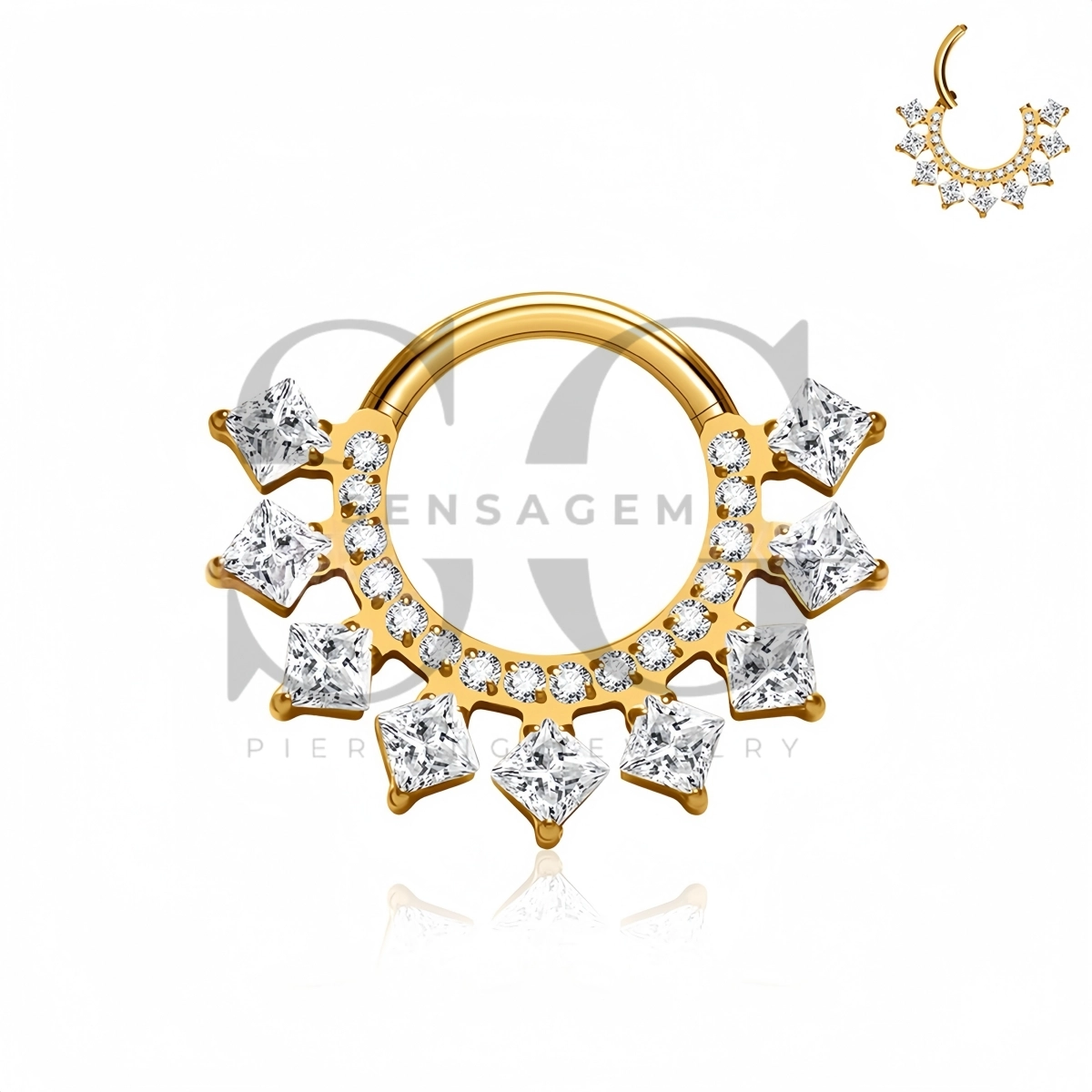 SG3298 ASTM F136 Titanium Princess CZ Sunburst Clicker Ring – Bild 2