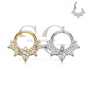SG3300 ASTM F136 Titanium Pear CZ Crown Hinged Clicker Ring