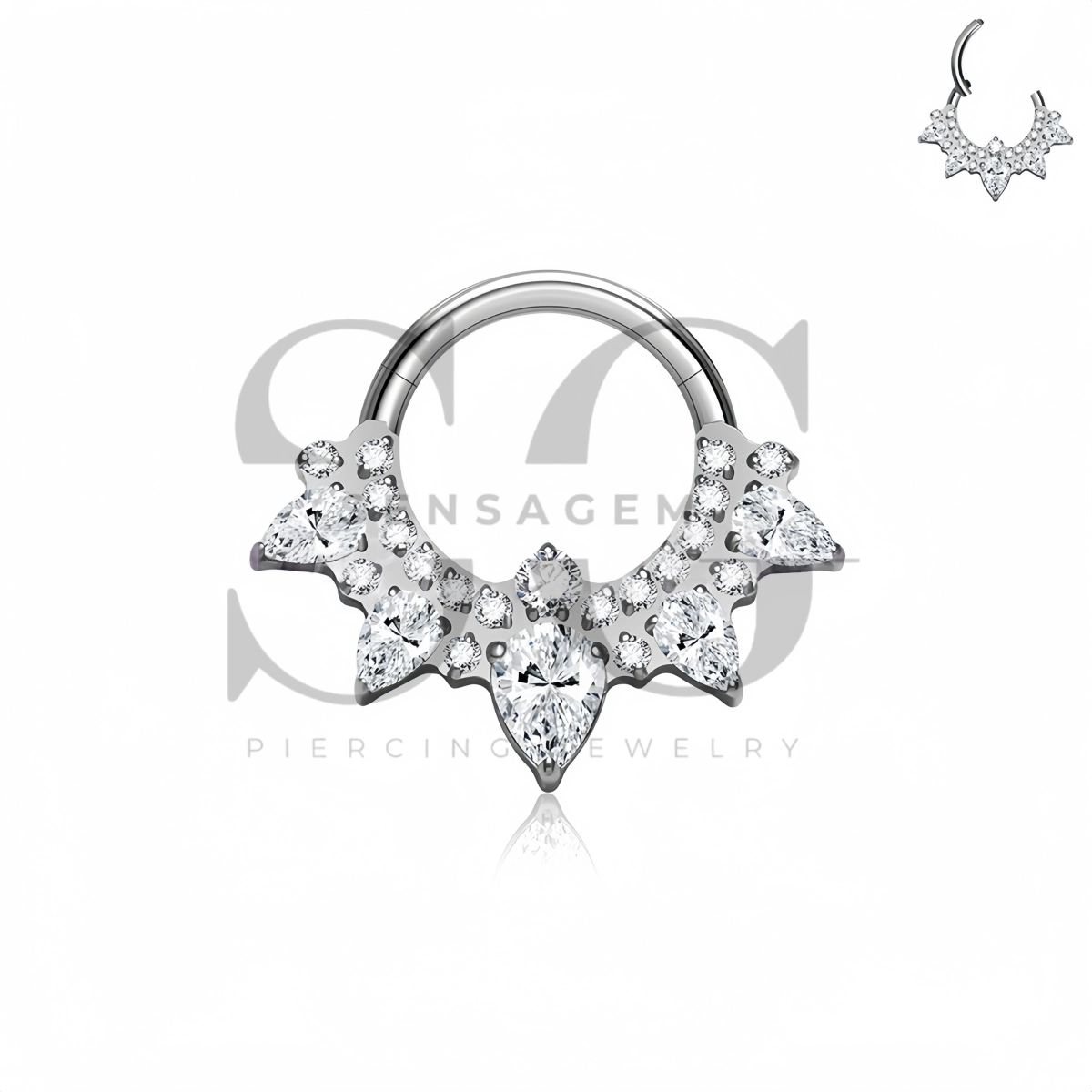 SG3300 ASTM F136 Titanium Pear CZ Crown Hinged Clicker Ring – Bild 2