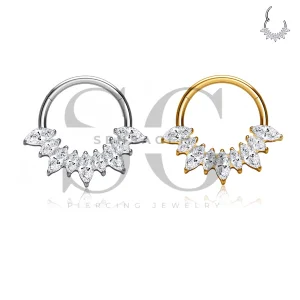 SG3301 ASTM F136 Titanium Marquise Fan CZ Hinged Clicker Ring