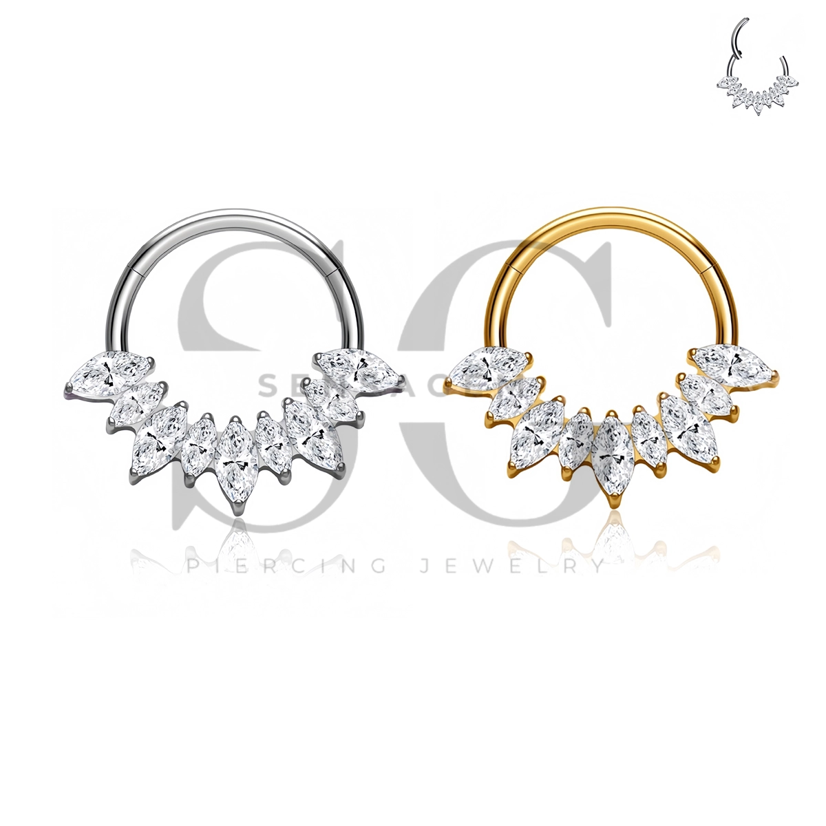 SG3301 ASTM F136 Titanium Marquise Fan CZ Hinged Clicker Ring