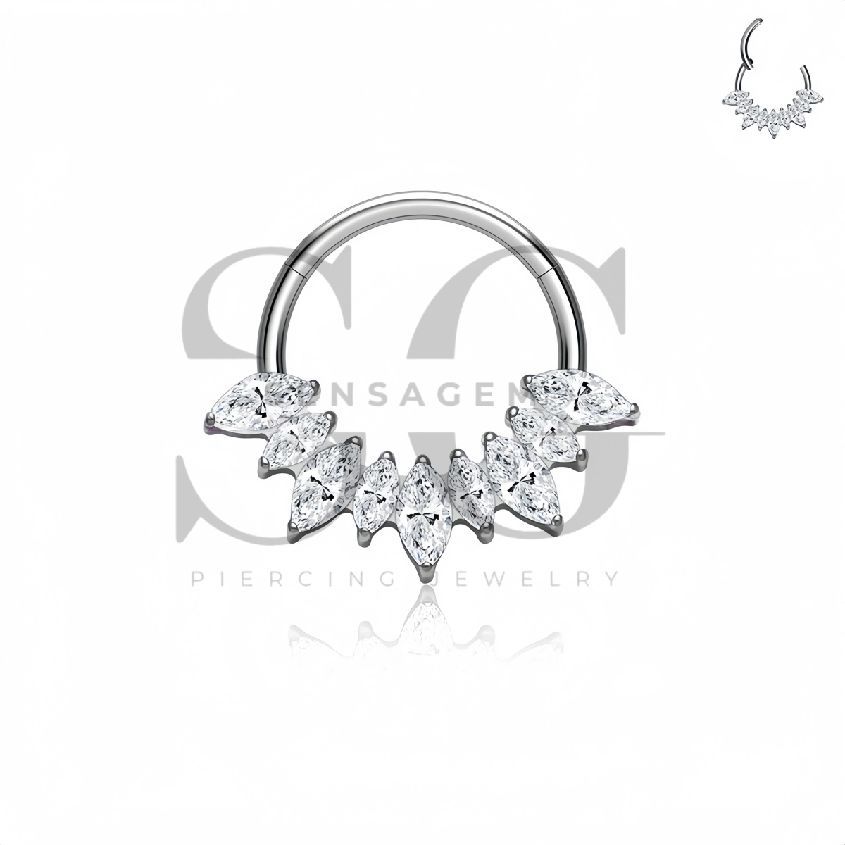 SG3301 ASTM F136 Titanium Marquise Fan CZ Hinged Clicker Ring – Bild 3