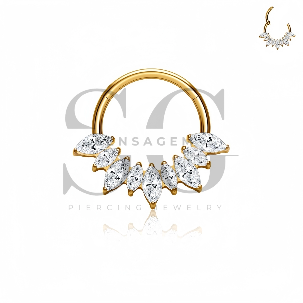 SG3301 ASTM F136 Titanium Marquise Fan CZ Hinged Clicker Ring – Bild 2