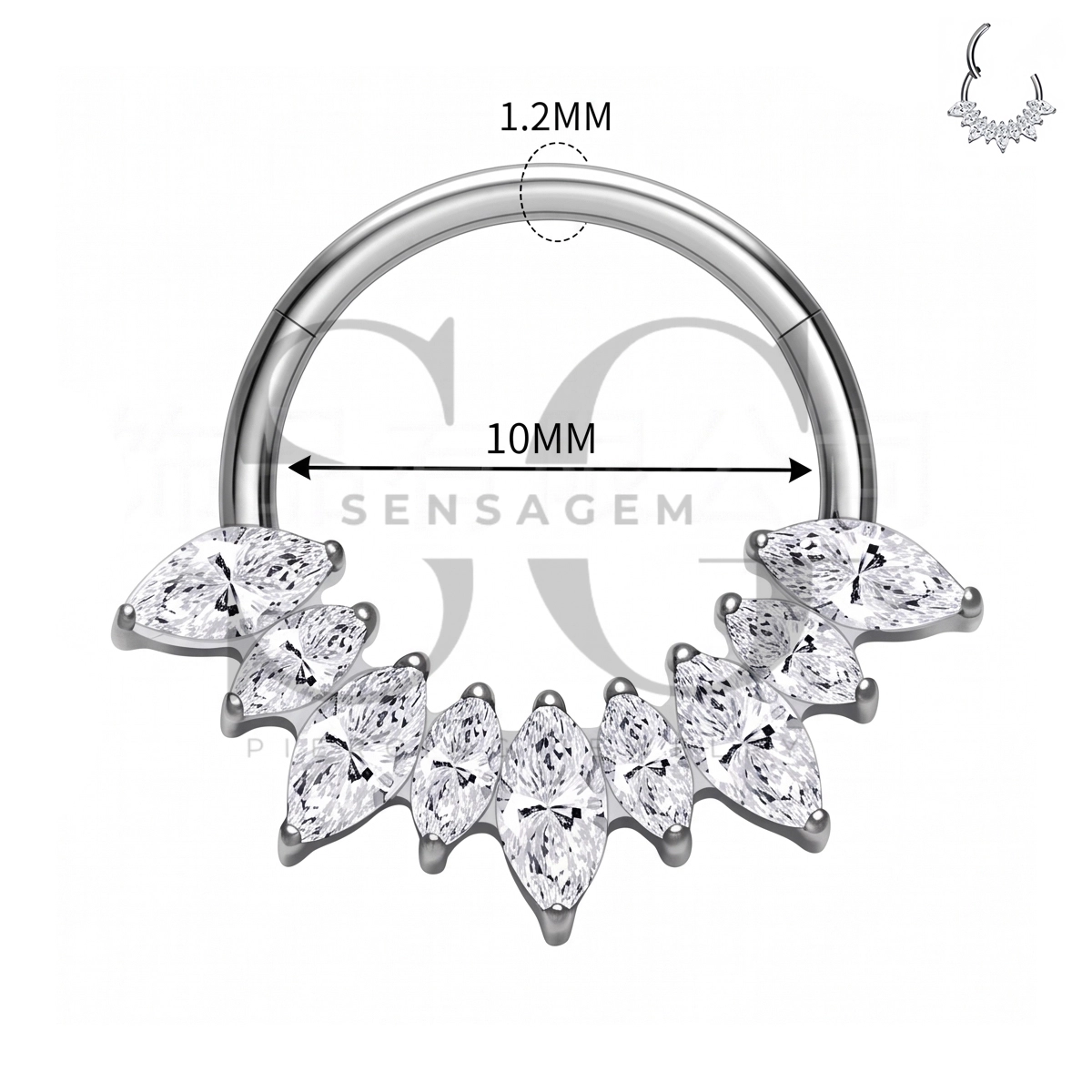 SG3301 ASTM F136 Titanium Marquise Fan CZ Hinged Clicker Ring – Bild 4