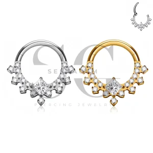 SG3302 ASTM F136 Titanium Princess CZ Tiara Hinged Clicker Ring