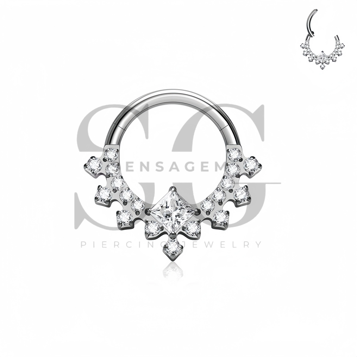 SG3302 ASTM F136 Titanium Princess CZ Tiara Hinged Clicker Ring – Bild 3