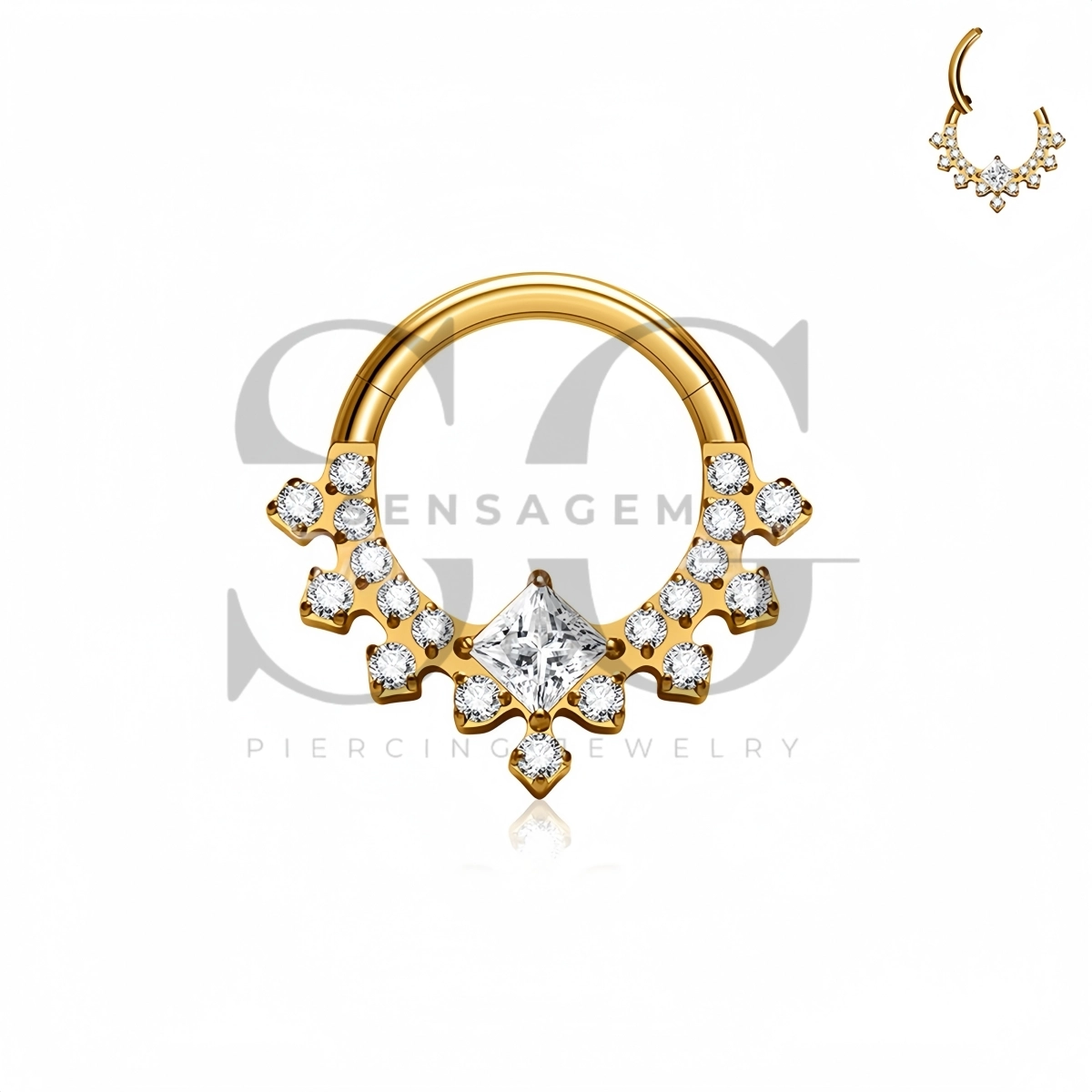 SG3302 ASTM F136 Titanium Princess CZ Tiara Hinged Clicker Ring – Bild 2