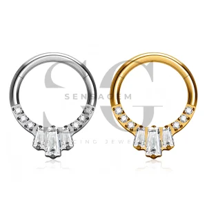 SG3303 ASTM F136 Titanium Baguette CZ Hinged Clicker Ring