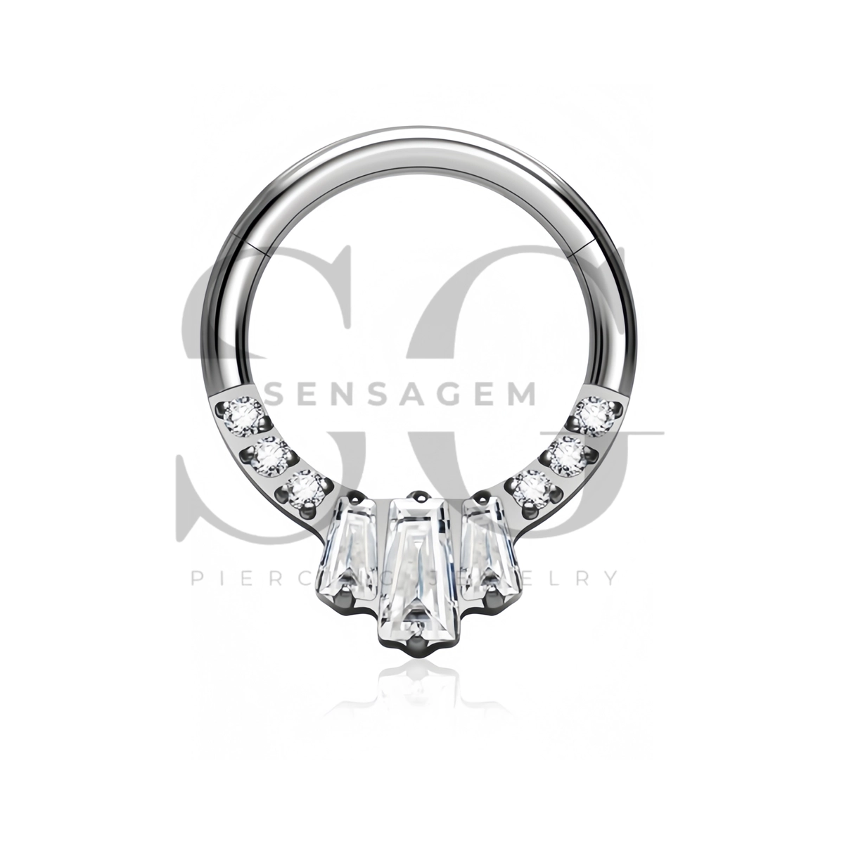 SG3303 ASTM F136 Titanium Baguette CZ Hinged Clicker Ring – Bild 3
