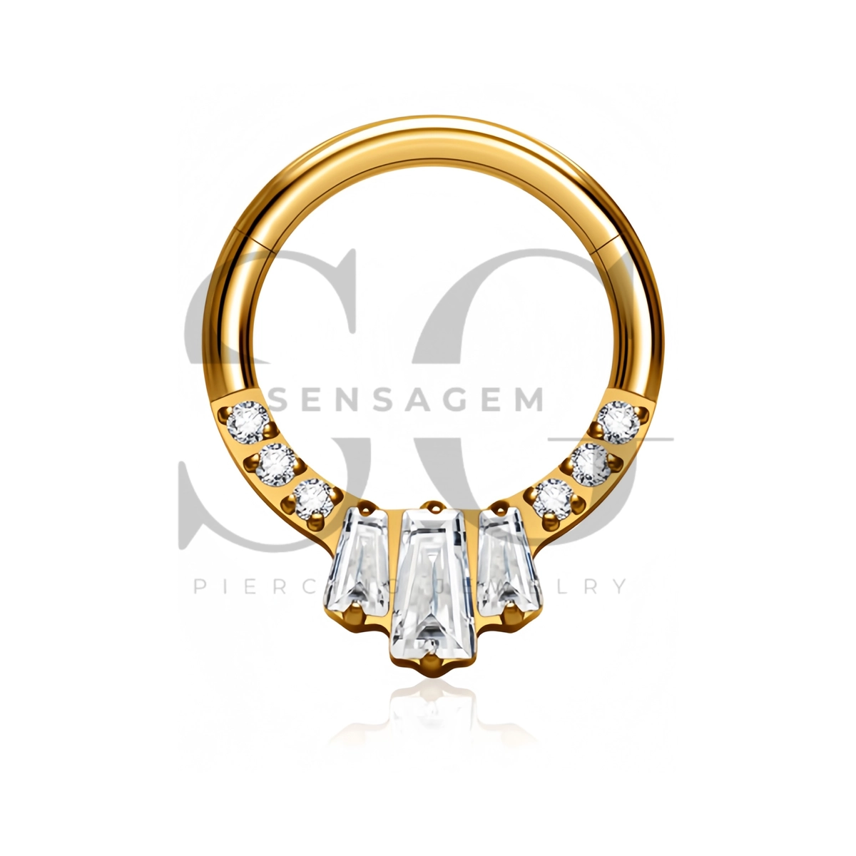 SG3303 ASTM F136 Titanium Baguette CZ Hinged Clicker Ring – Bild 2