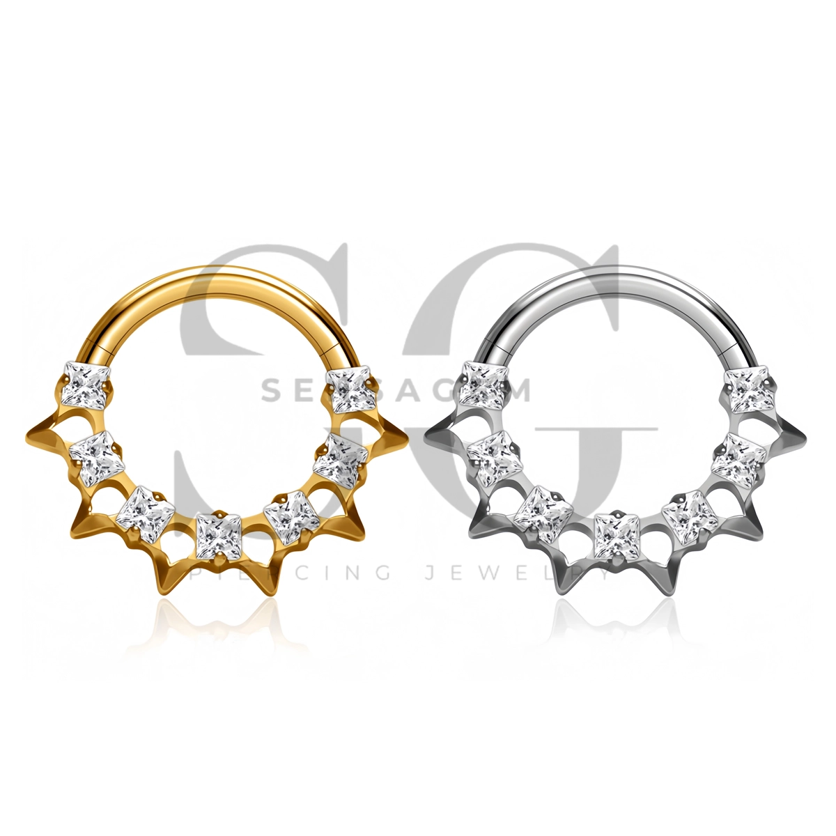 SG3304 ASTM F136 Titanium Princess CZ Spiked Clicker Ring