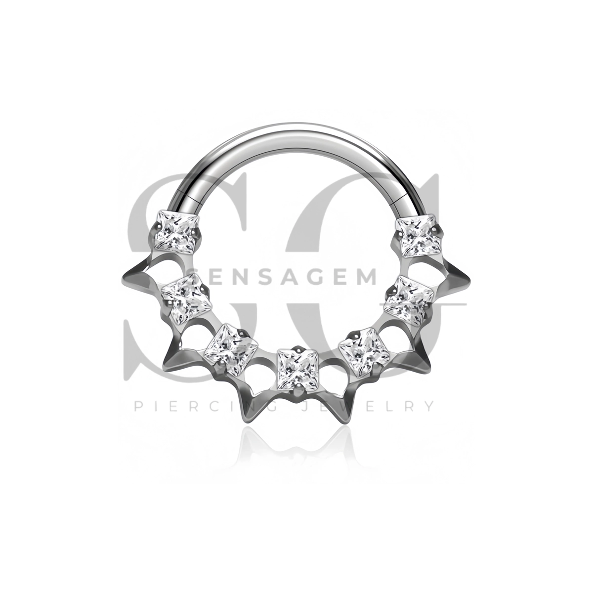 SG3304 ASTM F136 Titanium Princess CZ Spiked Clicker Ring – Bild 3