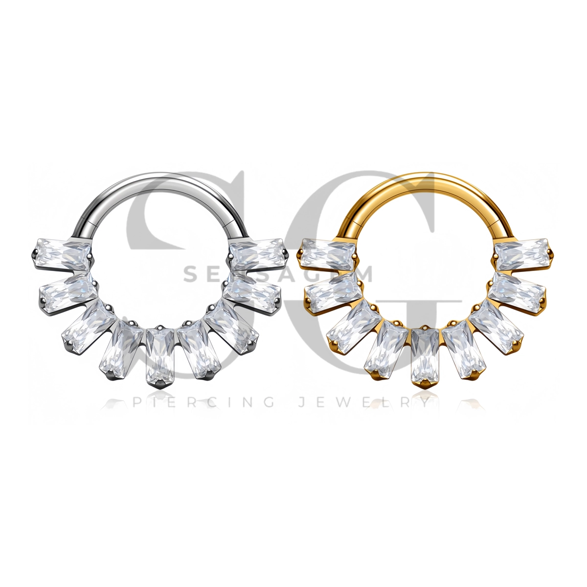 SG3305 ASTM F136 Titanium Baguette Fan CZ Hinged Clicker Ring