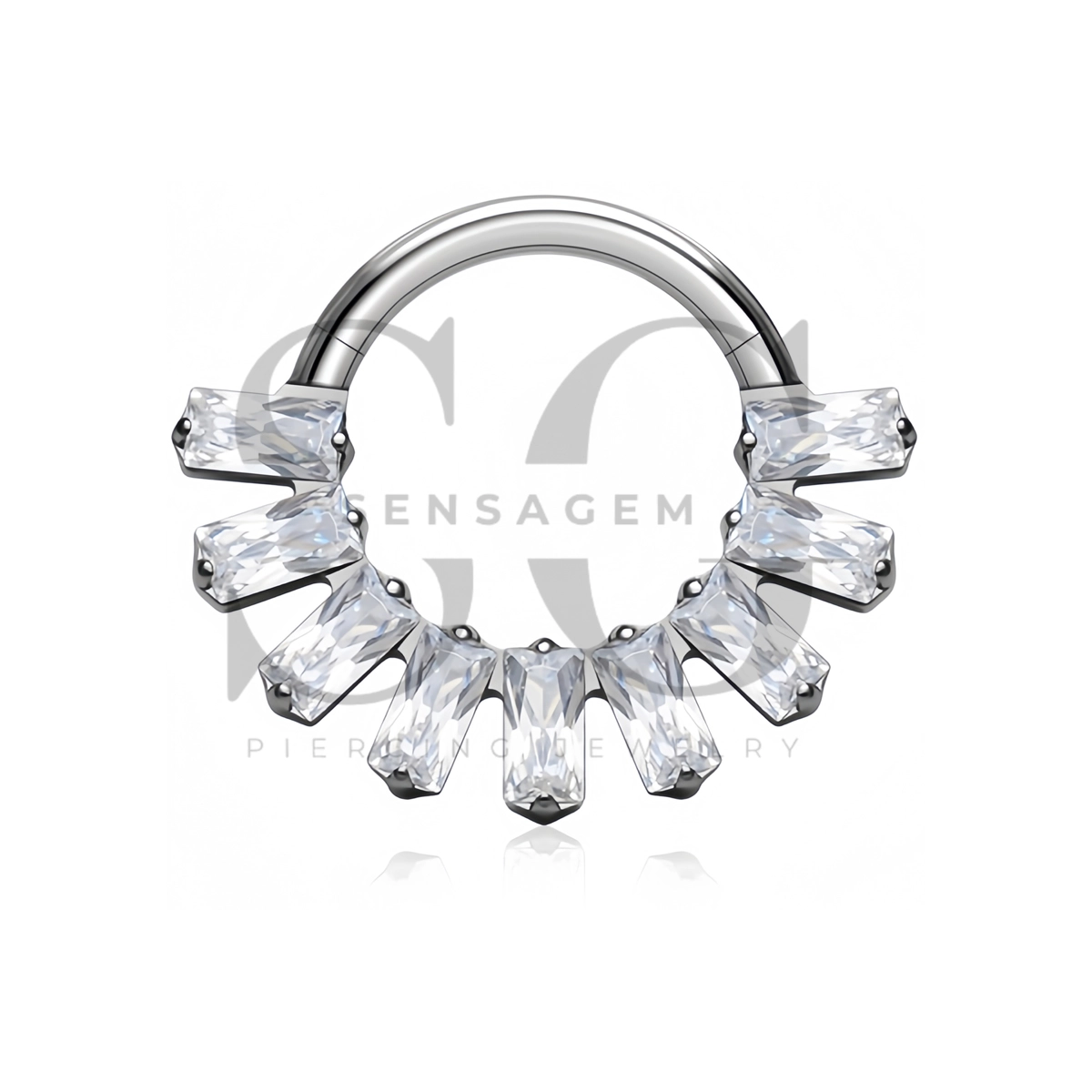 SG3305 ASTM F136 Titanium Baguette Fan CZ Hinged Clicker Ring - Afbeelding 3