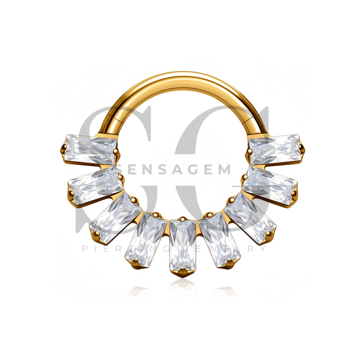 SG3305 ASTM F136 Titanium Baguette Fan CZ Hinged Clicker Ring - Afbeelding 2