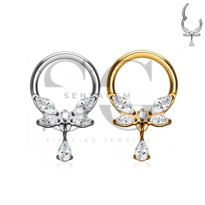 SG3306 ASTM F136 Titanium Butterfly Marquise CZ Dangle Clicker