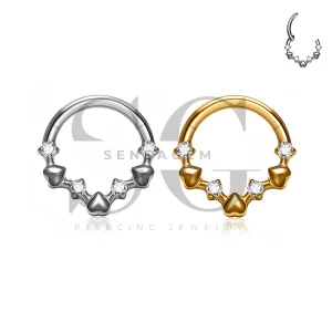SG3308 ASTM F136 Titanium Heart CZ Chevron Clicker Ring