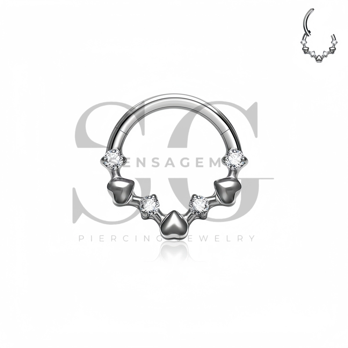 SG3308 ASTM F136 Titanium Heart CZ Chevron Clicker Ring - Afbeelding 3