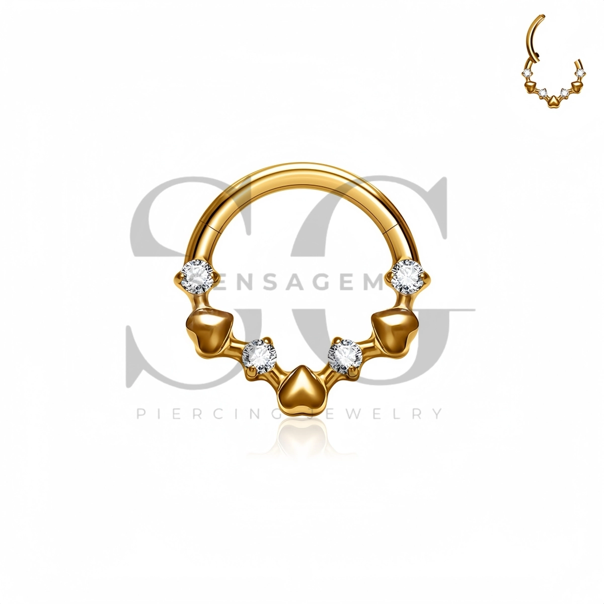 SG3308 ASTM F136 Titanium Heart CZ Chevron Clicker Ring - Afbeelding 2